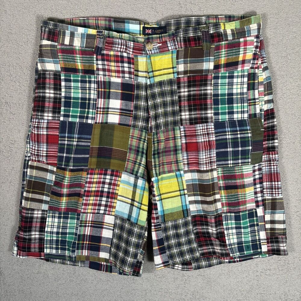 T‎ Harris London Shorts Men’s Size 38 (ACTUAL 36")  Madras Patchwork Plaid